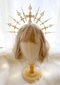 DIY Paquete con Materiales Lolita estilo Europeo sol halo de oro de la cruz ángel horquilla hechos a Mano material de la corona diadema