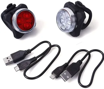 USB Recargable Conjunto de Luz de Bicicleta LED Luz de la Bicicleta de 650mah 2 Modo de Luz Impermeable de la parte Posterior de los Faros de la Lámpara de la Linterna