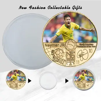El fútbol de Neymar Chapado en Oro Moneda Conmemorativa Conjunto con soporte de Moneda de Fútbol de Monedas de Desafío Regalo de Recuerdo para Él Dropshipping
