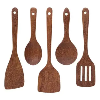 Hogar multifuncional utensilios de cocina set cuchara de madera para cocinar antiadherente espátula cuchara colador