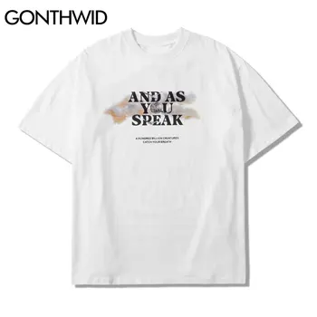 GONTHWID Camisetas Camisetas de Harajuku Árbol de Coco de la puesta de sol de Impresión de Manga Corta Camisetas Hip Hop Casual Camisetas de Moda de Verano de Algodón Tops