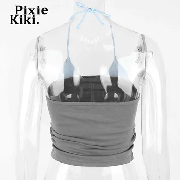 PixieKiki Falso de Dos piezas de Top Y2k Ropa de Verano para Mujer de Tanques y Camis Sexy Ropa de Recortar la parte Superior Camisetas P33-AI10