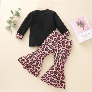2021 Nuevo Niño de las Niñas de Bebé Sólido Leopard Tops de print de Leopardo de Bell-fondos de Pantalones Conjuntos Cómoda de la Moda de la Ropa de las Niñas Traje de
