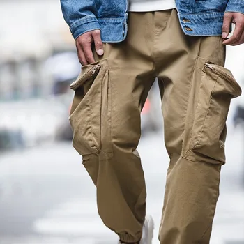 Maden ropa de trabajo Grande de Bolsillo de Pantalones Pantalones de los Hombres Elastic Pantalones Casual Vintage Pantalón de los Hombres de Moda de color Caqui