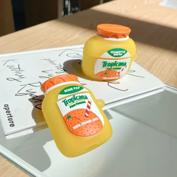 Venta caliente 3D de dibujos animados de Jugo de Naranja Auricular Caso con Llavero para Airpods Pro Lindo Botella de Bebidas de Estilo de la Cubierta Suave para Airpods 1/2
