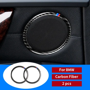 La Fibra de carbono en la puerta de su Coche Altavoz Círculo Decorativo Pegatina Altavoz Recorte de Coche de Estilo Para BMW 320i E90 325i X1 E84 Accesorios