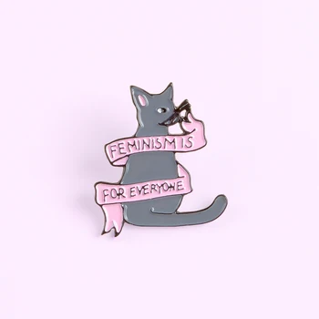 El feminismo Esmalte pines gato Gris insignia broche de Cotización del pin de la Solapa Bolsa Mochila Sombrero de Cuero de la Moda de los Animales de la joyería de regalo para mujer chica