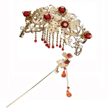Antigüedades de la Borla de oro cabello palos conjuntos de estilo chino Tocado de Novia Traje de Pasador de Pelo desgaste de la Cabeza de pelo de la boda de la joyería