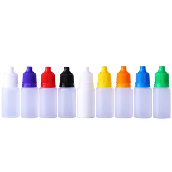 10pcs/lot 5ml 10ml Ojos Caída de Botella Rellenable de Plástico Vacías Exprimible Gotero Botellas de Ojos Líquido Gotero Muestra Colorida Tapa