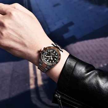 40mm PAGANI DISEÑO GMT Relojes de los Hombres Mecánicos de Zafiro reloj de Pulsera de Acero Inoxidable Deportes Impermeable de los Hombres de Negocios Reloj Automático