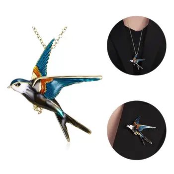 Moda Nuevo Collar Para las Mujeres de Tres colores Tragar Pintura de Aceite Pájaro Animal Broche de Collares de Doble uso Versátil de la Joyería de Regalo