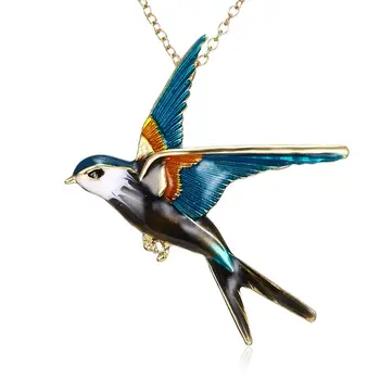 Moda Nuevo Collar Para las Mujeres de Tres colores Tragar Pintura de Aceite Pájaro Animal Broche de Collares de Doble uso Versátil de la Joyería de Regalo