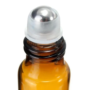 10Pcs 5ml/10ml Ámbar Rollo En Botellas de Vidrio de Bolas de Rodillos para el Perfume del Aceite Esencial Caliente