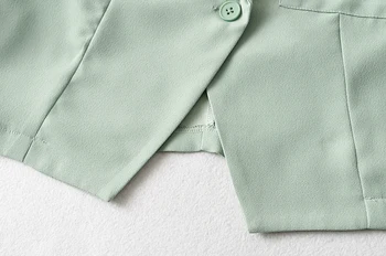 PUWD Niñas Slim Elegante Corto Verde Blazers 2021 Moda de Verano de las Señoras de la Vendimia Collar con Muescas Chaquetas Dulce Mujer Chic Tpo