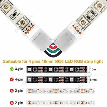 2/3/4 Pin LED Conector de 8/10 mm en Forma de L Ajustable en Ángulo recto Conector en Esquina Para 3528 5050 SMD RGB LLEVÓ las Luces de Tira a Tira