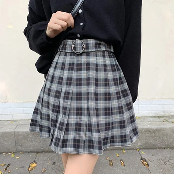 Harajuku Cuadros Plisado Mini Faldas de las Mujeres de Una línea de Faldas Gótico Ropa de Cintura Alta Moda Casual Femenina Plaid Falda Corta