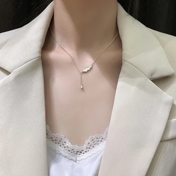 Diseño de Sentido Ala Blanca de Cristal Colgante de Collar Corto Para Mujer de Lujo de corea Joyería de Moda Chica de Fiesta Sexy de Clavícula Cadena