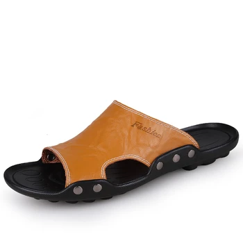 Originales Sandalias de Cuero para Hombre al aire libre Zapatillas de Verano Anti-resbaladizo Casual Chanclas de Playa Masculino de los Hombres de las Sandalias