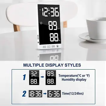 AKABELL Reloj despertador Digital Espejo Táctil Reloj de Pared LED de Tiempo con la Temperatura de la Humedad de la Pantalla Puerto USB de la Tabla de Reloj Electrónico