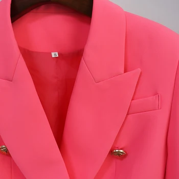 Más reciente 2020 Clásico Diseñador Chaqueta de las Mujeres Guarnición Delgada de Metal de León Botón de Doble Botonadura Blazer Chaqueta Naranja Rosa