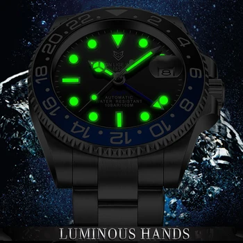 2021 Nueva LIGE GMT Reloj de los Hombres Reloj Automático Bisel de Cerámica Impermeable Deporte Mecánico reloj de Pulsera de Cristal de Zafiro Reloj de Acero 316L