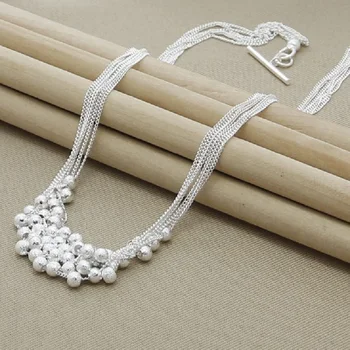 925 Plata Esterlina Multi-cadena de Esmerilado bola de Uva Perlas del Collar Para las Mujeres de la Boda de Compromiso de Parte del Encanto de la Joyería