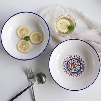 De estilo europeo vajillas de cerámica de 8 pulgadas tazón interno tazón de sopa de fideos de tapa de tazón tazón de agua creativo plato tazón de fuente de ensalada de b