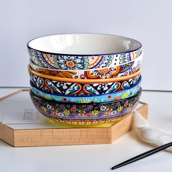 De estilo europeo vajillas de cerámica de 8 pulgadas tazón interno tazón de sopa de fideos de tapa de tazón tazón de agua creativo plato tazón de fuente de ensalada de b