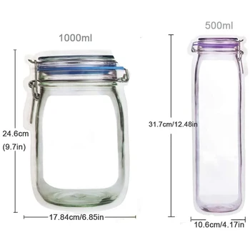Mason Jar Bolsas de Cremallera, 20Pcs Reutilizables Zip Lock Bolsas de Aperitivos de Almacenamiento de Alimentos, Bolsas de Portátil Mason Jar de Stand-Up Estanco