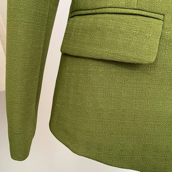 De la CALLE ALTA de Nuevo 2021 Clásico Diseñador Chaqueta de las Mujeres de León Botones de Doble Botonadura Slim Fit Textura Blazer Verde del Ejército