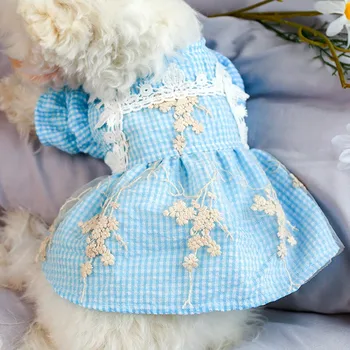XS-XL Perro de Tamaño Vestidos Vintage de Encaje Azul Vestido que se Ajuste Perro Pequeño Cachorro de Gato que Todas las Estaciones de la Mascota Lindo Traje de Perro de la Ropa Falda