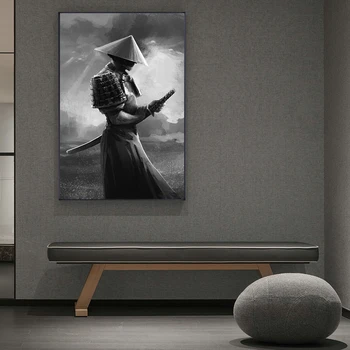 Los antiguos Samurai Japonés en Blanco y Negro Pintura en tela, Sala de estar Dormitorio Arte de la Pared Interior de la Decoración del Hogar de la Pintura(Sin Marco