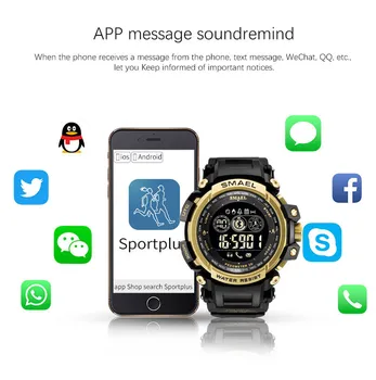 De Moda Reloj Inteligente Impermeable de Bluetooth Deporte al aire libre Militar de la Correa de Fecha Automática reloj de Pulsera LED Android IOS Reloj del Teléfono