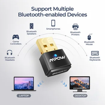 Mpow BH519 Bluetooth USB 5.1 Adaptador Bluetooth Transmisor-Receptor 2 en 1 para PC compatible con Windows 10/7 Linux Dongle para Auriculares