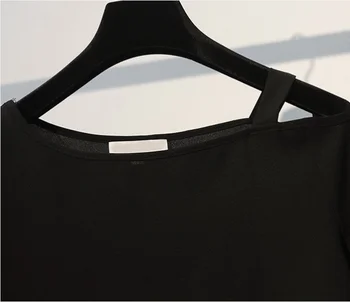 2021 Verano de las Mujeres de Manga Corta T-Shirt Negro Tops + Irregulares de Cintura Alta del Mini Vestido Elegante Señora de la Oficina 2 piezas Traje de L-4XL