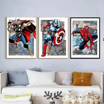Vengadores Superhéroe de Comics, Pintura en tela, Capitán América, Iron Man Acuarela Arte del Cartel de la Pared de la Imagen para la Habitación de los Niños Decoración para el Hogar