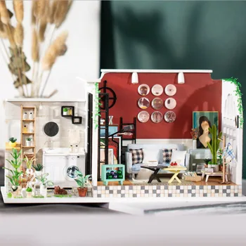Estilo moderno en Miniatura Casa de Muñecas de BRICOLAJE Studio Creativo Artesanal Villa de Madera Modelo de Ensamblaje de Arte Regalo de la Casa de Juguete Para Niños