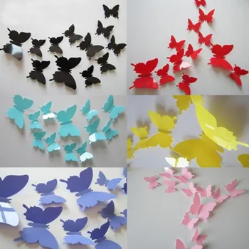 12Pcs/Lot 3D Mariposa etiqueta Engomada de la Pared para la Decoración del Hogar, BRICOLAJE Mariposas Nevera Pegatinas de la Habitación de los Niños de la Decoración de la Fiesta de la Boda Decoración