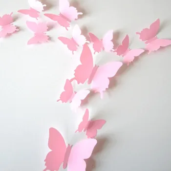 12Pcs/Lot 3D Mariposa etiqueta Engomada de la Pared para la Decoración del Hogar, BRICOLAJE Mariposas Nevera Pegatinas de la Habitación de los Niños de la Decoración de la Fiesta de la Boda Decoración