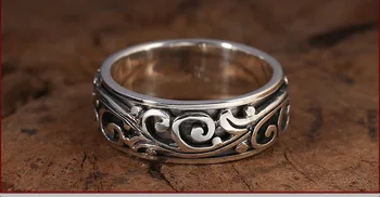 Real S925 plata de ley maciza buena suerte de anillo giratorio de rattan sintético de la hierba del anillo
