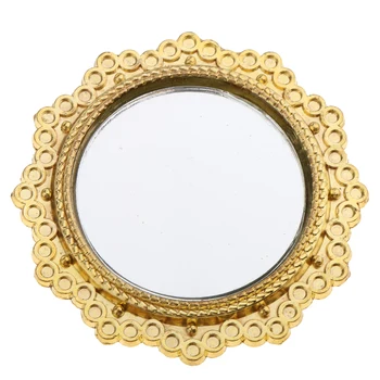Ronda de Metal Dorado, Espejo con marco de 5x5 cm para 1:12 Escala de casa de Muñecas en Miniatura
