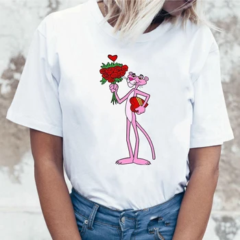 Ulzzang Pantera Rosa Gráfico Señoras camiseta Graciosa camiseta de Harajuku Kawaii Ropa de las Mujeres Tops Animal Print camisetas de los 90 Streetwear