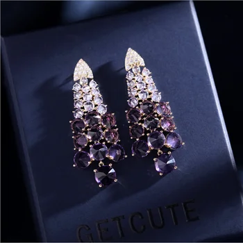 Micro incrustaciones de colores de circón aretes de las mujeres racimos de uva elegante púrpura de la joyería de oreja