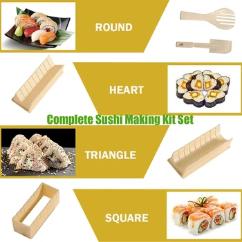 10pcs DIY Molde de Herramientas de Cocina de Sushi Kit de Cocina de Casa de la Máquina Rollo de Sushi Maker Conjunto de Herramientas Gadgets Aperitivo Japonés Alimentos Bazooka