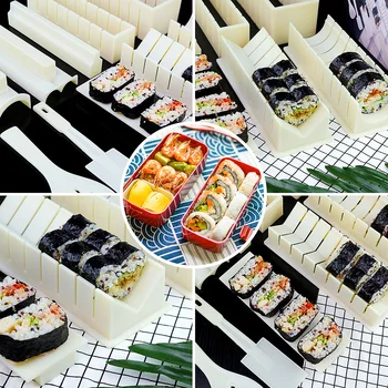 10pcs DIY Molde de Herramientas de Cocina de Sushi Kit de Cocina de Casa de la Máquina Rollo de Sushi Maker Conjunto de Herramientas Gadgets Aperitivo Japonés Alimentos Bazooka