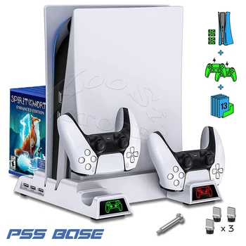 PS5 Consola de Refrigeración del Ventilador Soporte de Joystick Cargador de 13 pzs Juego de Discos de Almacenamiento de Soporte de la Torre para Playstation 5 Edición Digital/Ultra HD