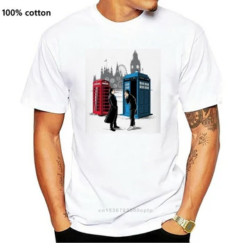 CABAÑAS CHOCAN de camiseta de los Hombres del Doctor who Tardis Sherlock Teléfono de Impresión de la Caja de la Camiseta de TV Camisetas, Además de Adultos de Tamaño Ropa de Algodón Divertido