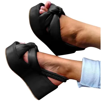 Sandalias De Las Mujeres De Cuña Sandalias De Plataforma Casual Peep Toe Knotbow Resbalón En Los Zapatos De Сандалии Женские 2021 Sandalias Zapatos