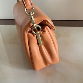 Simple mujer bolso de hombro de cuero auténtico material de la almohada de la correa del bolso crossbody bolsa de color puro negro verde naranja rosa de marfil colores