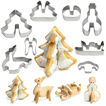 8Pcs/Set de Acero Inoxidable Cookie Sello de Fondant Cortador de la Torta del Molde 3D Árbol de Navidad de los Ciervos del muñeco de Nieve de Forma Cortador de Galletas para Hornear Herramientas